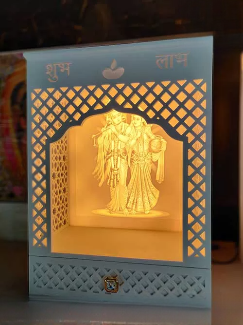 Small Radha Krishna Corian Temple with Drawer