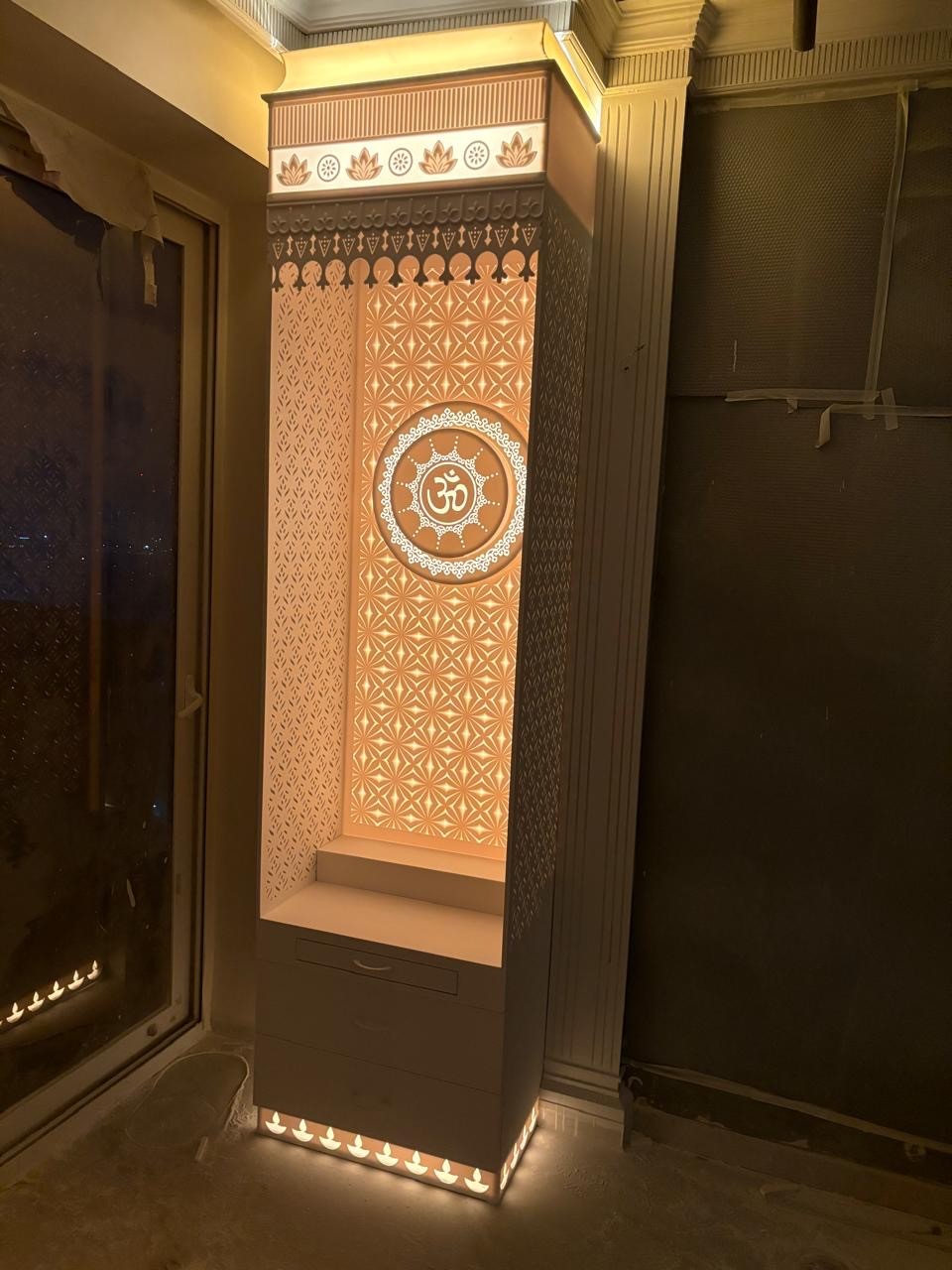 Designer Backlit Mandir with Intricate Jaali & OM Emblem